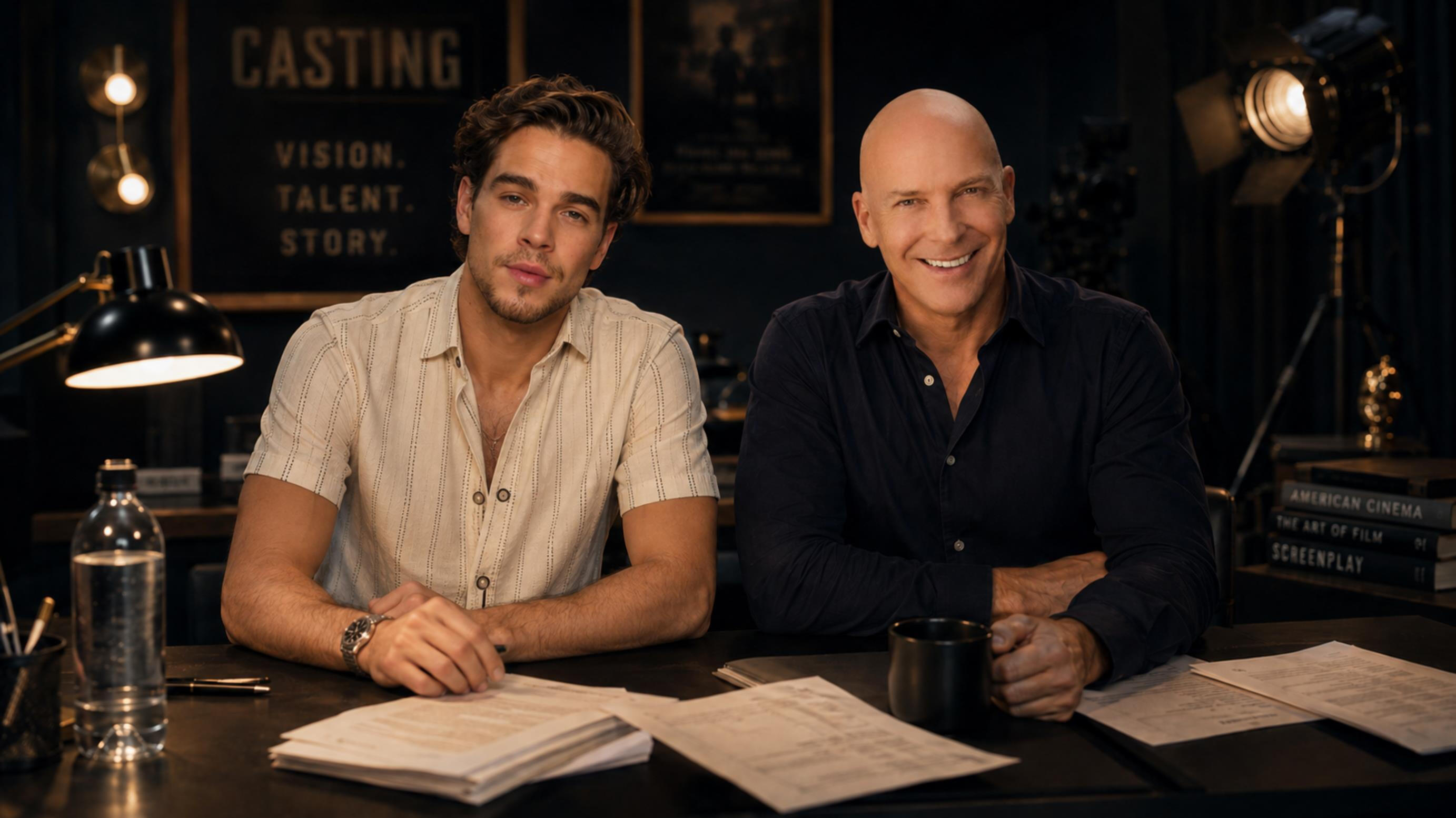 Ricardo Hurtado and Christian Kaplan at a casting table, from the workshop deck.